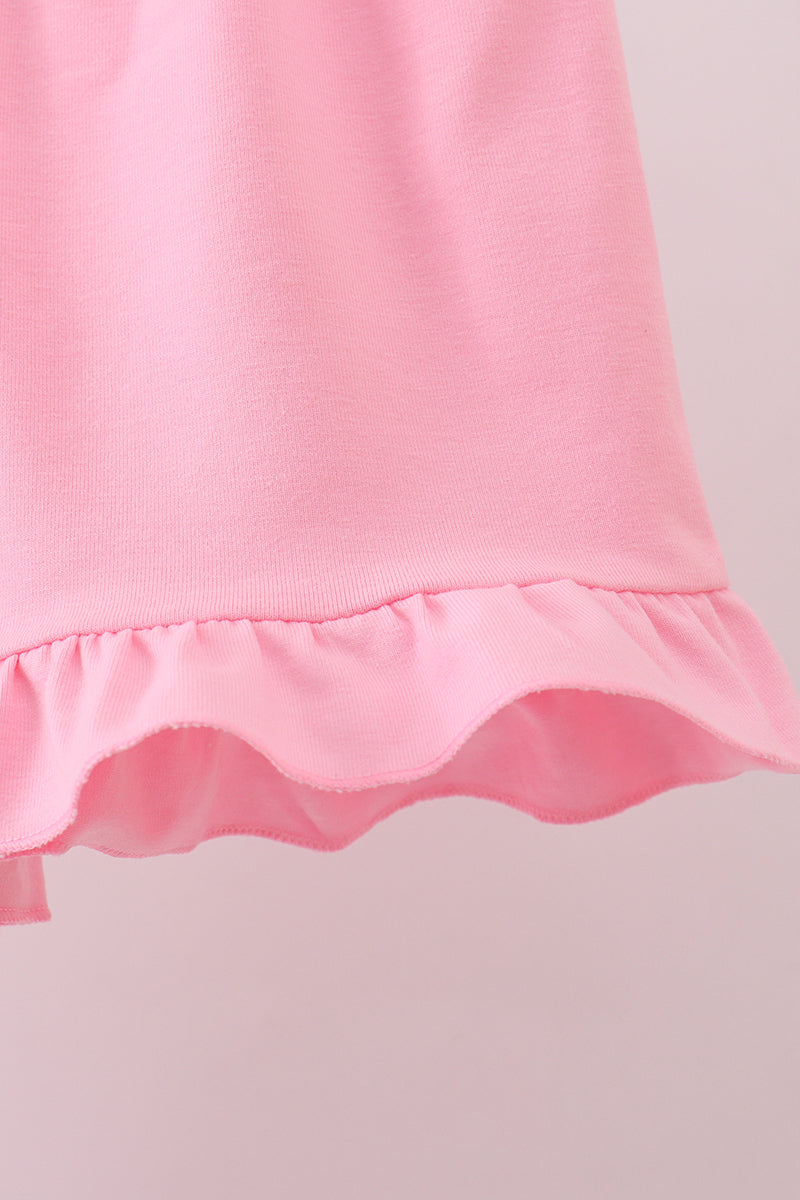 Pink bow hydrangea smocked shorts set