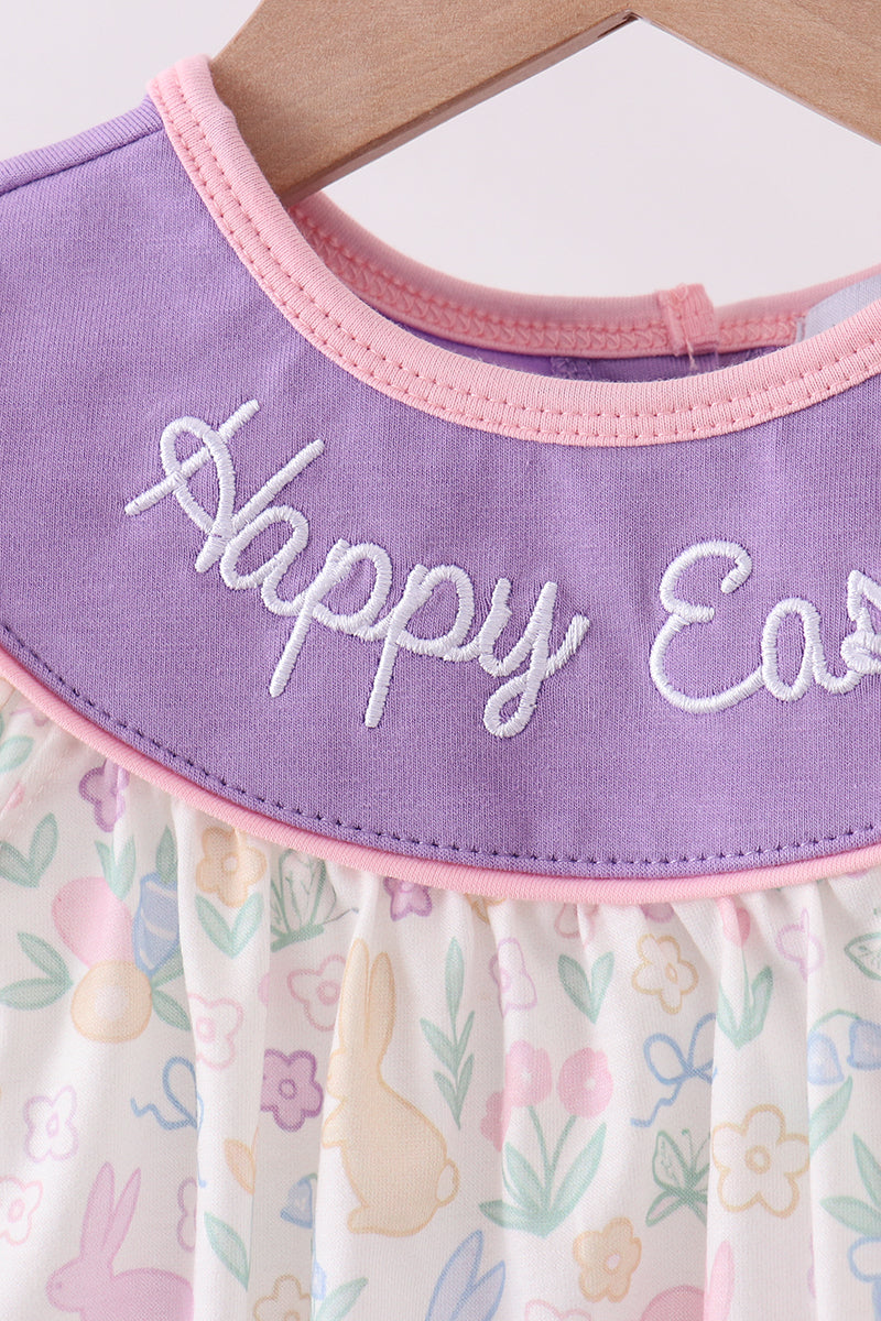 Purple floral happy easter embroidery bubble