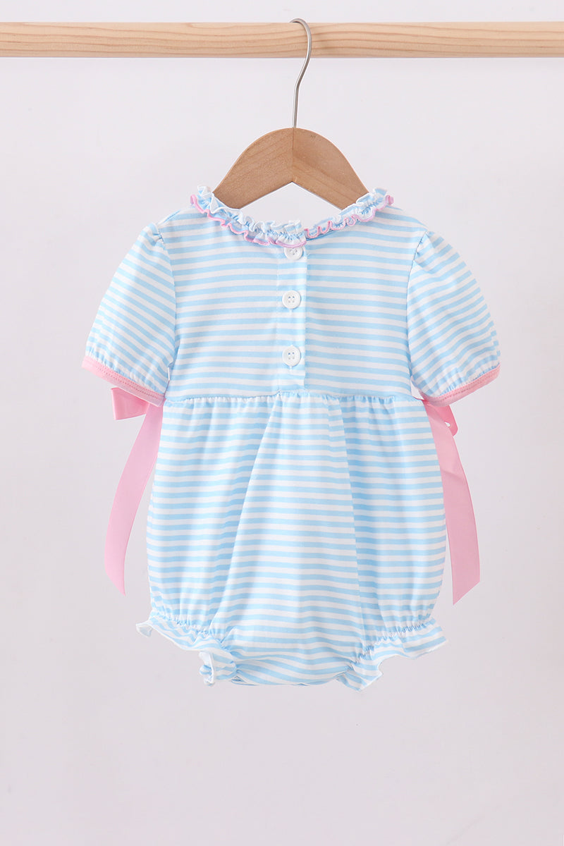 Blue cross embroidery ruffle stripe bubble