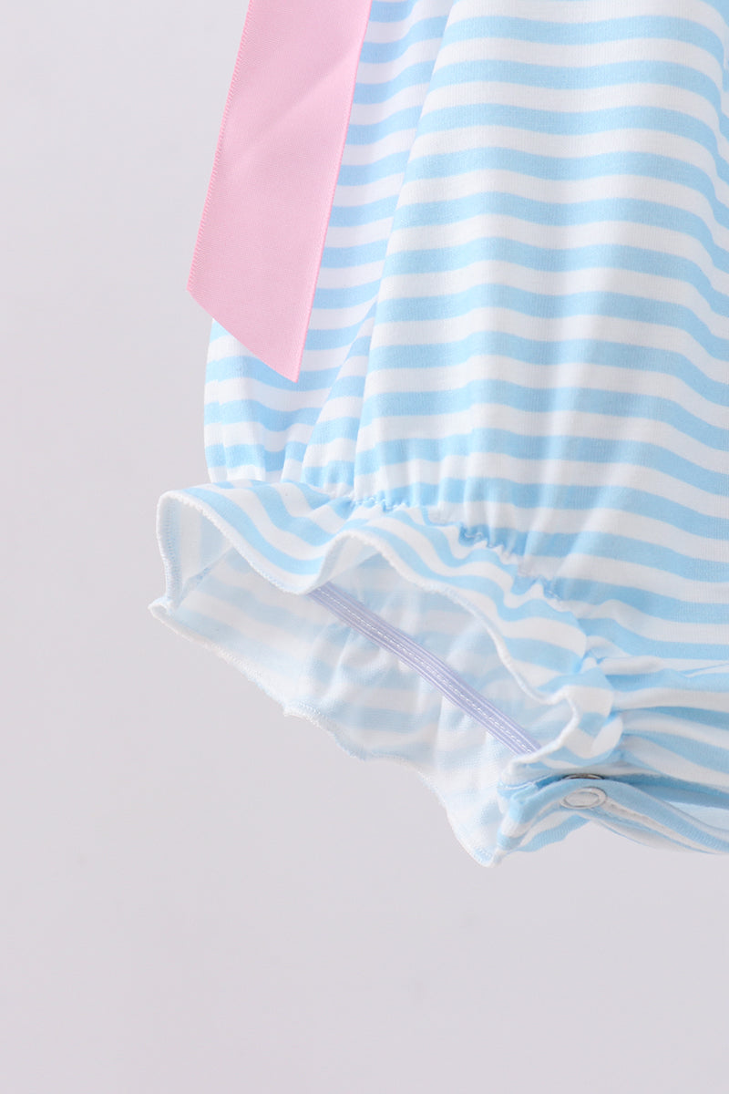 Blue cross embroidery ruffle stripe bubble