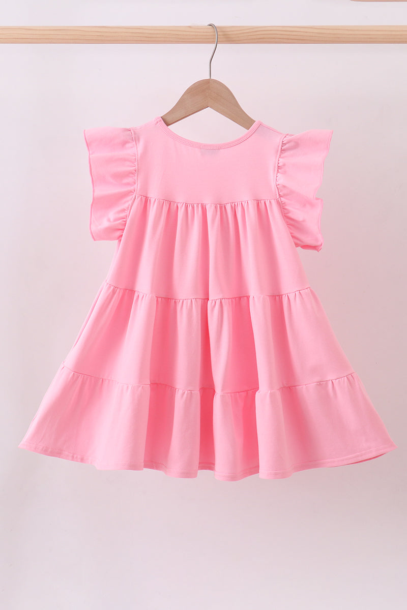 Pink bunny carrot sequin tiered ruffle dress