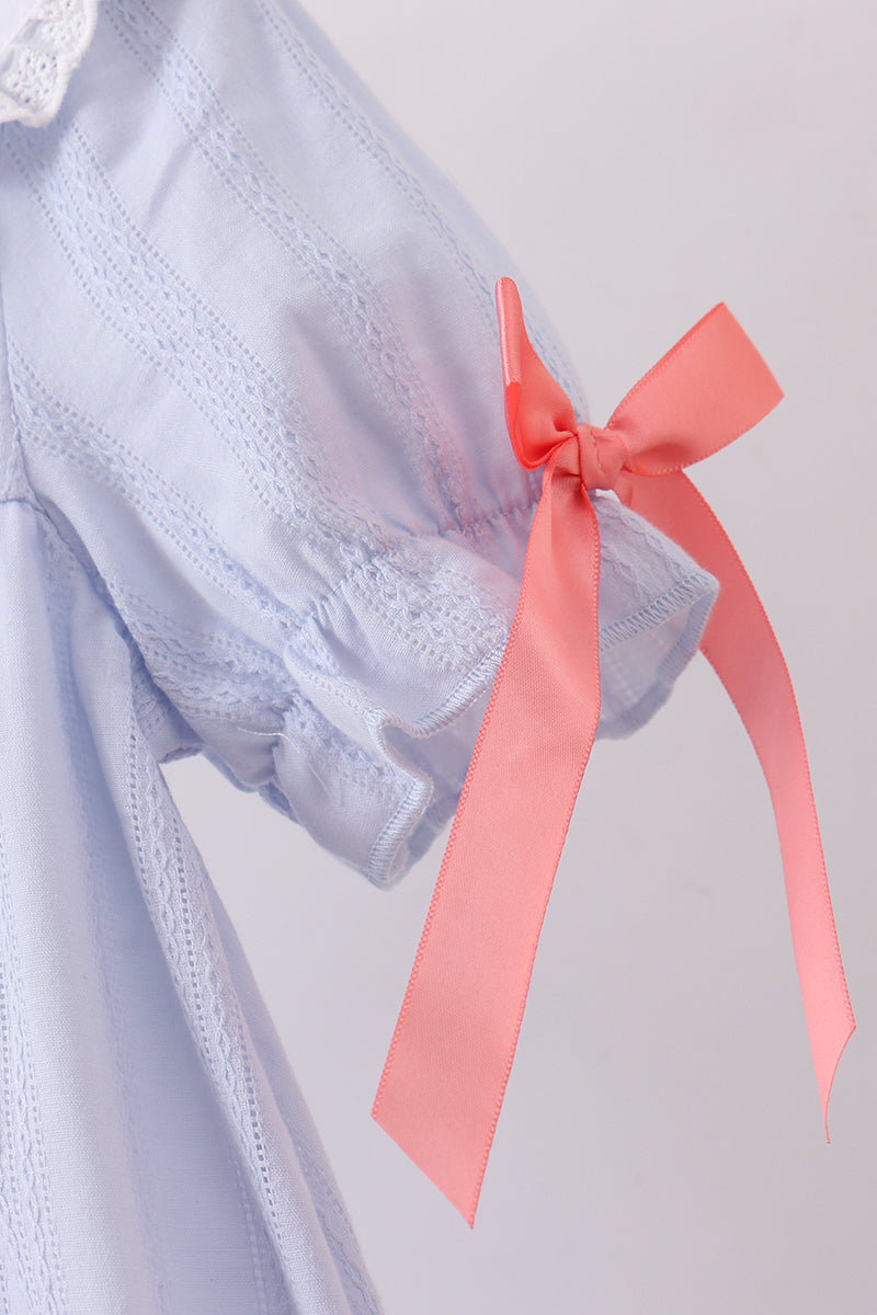 Blue jacquard floral embroidery dress