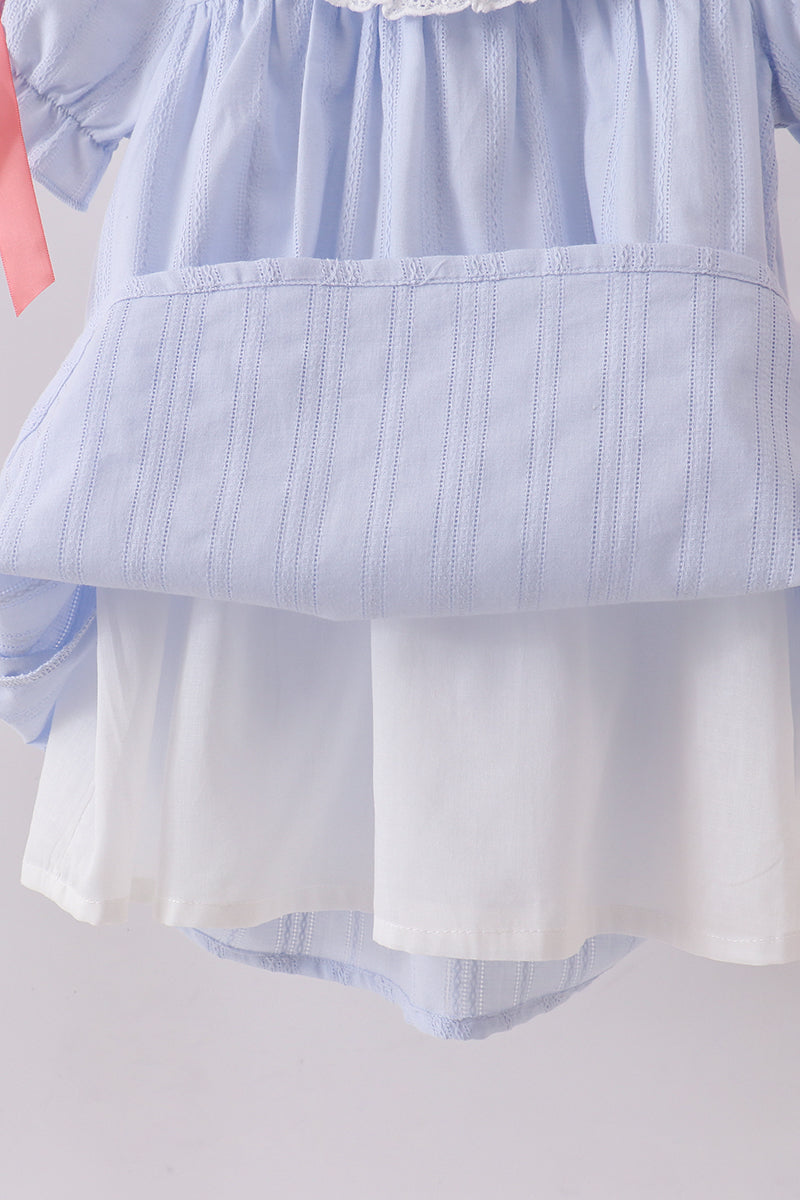 Blue jacquard floral embroidery dress