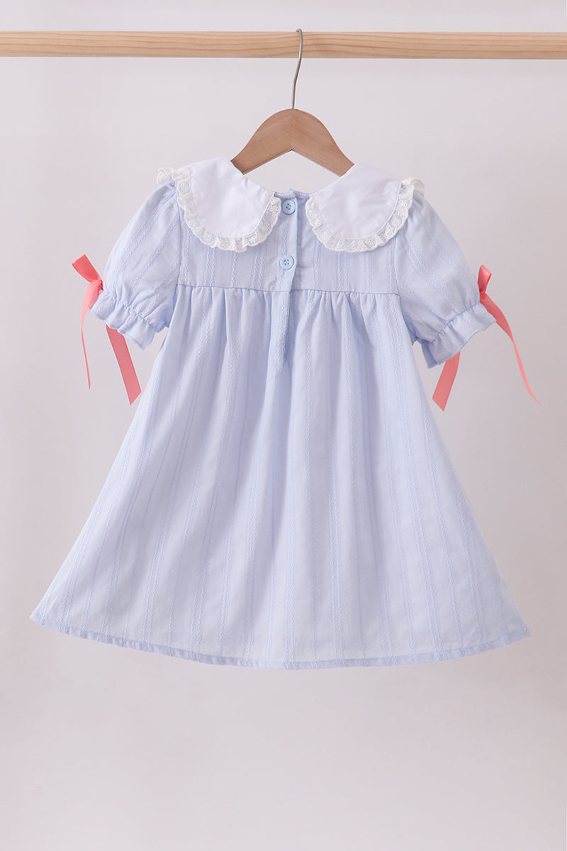 Blue jacquard floral embroidery dress