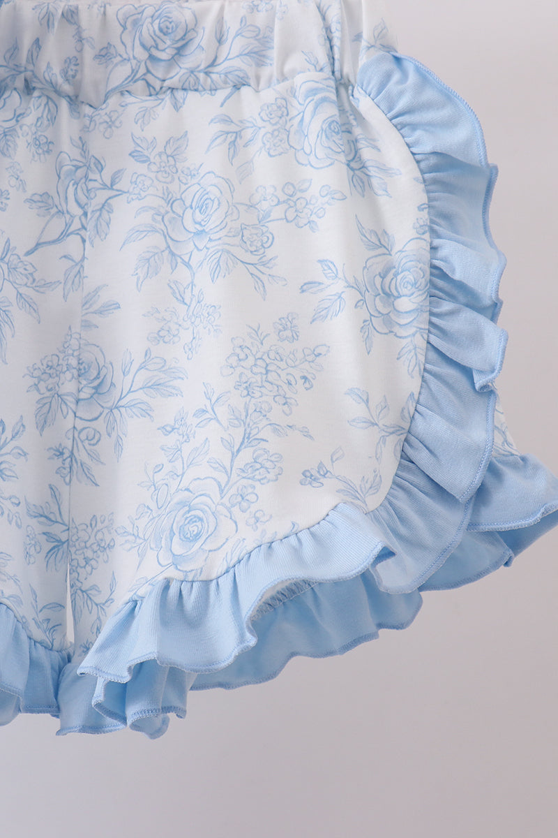 Blue whale applique ruffle shorts set