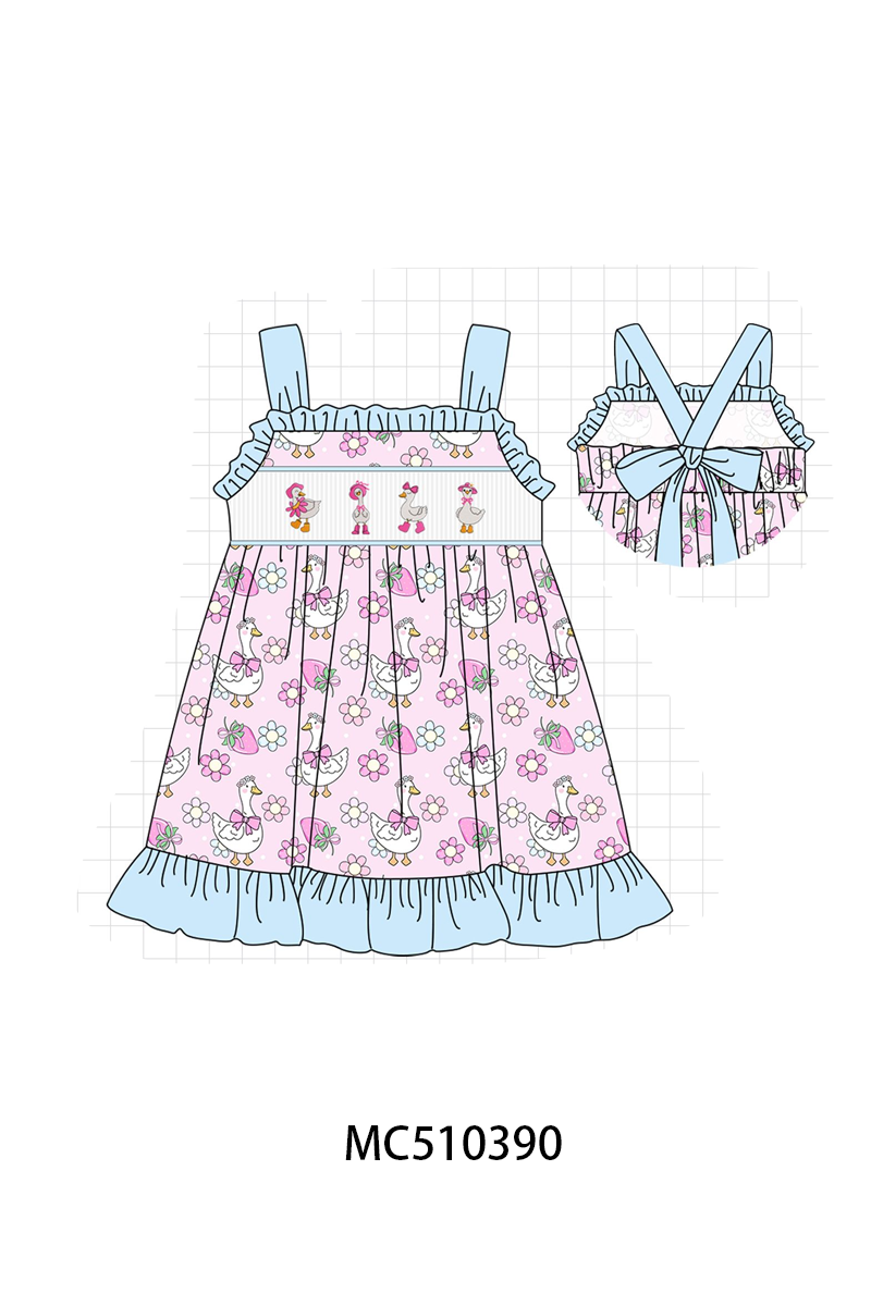 Pink goose floral smocked ruffle dress
