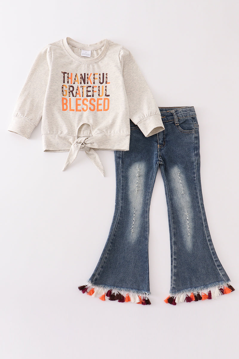 Thanksgiving denim bell pants set