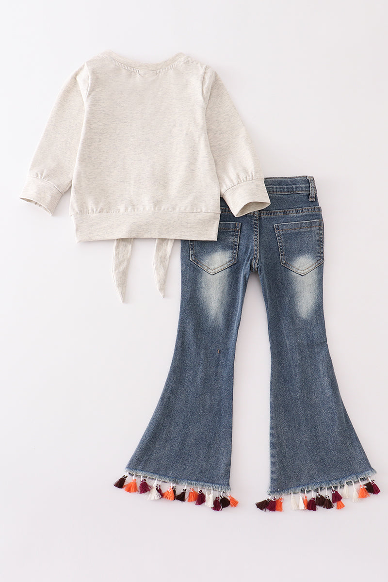 Thanksgiving denim bell pants set