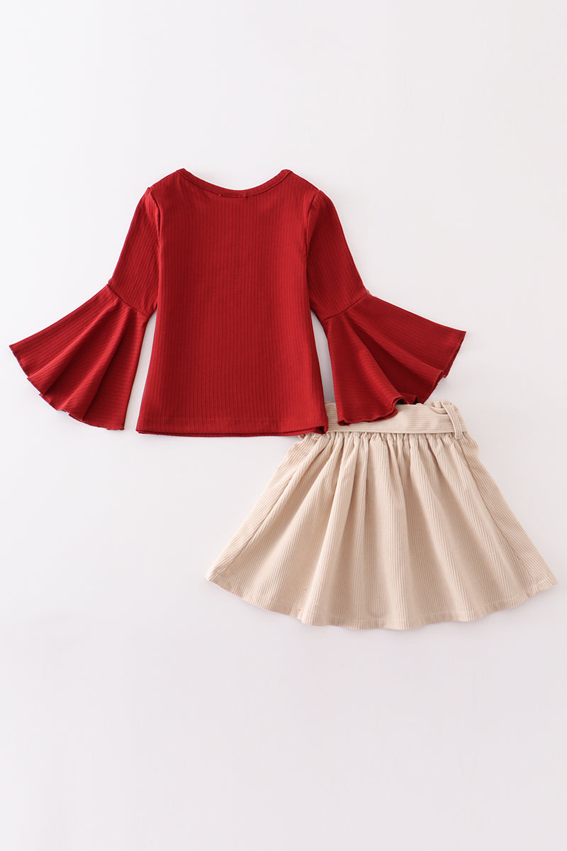 Maroon thanksgiving girl short skirt set