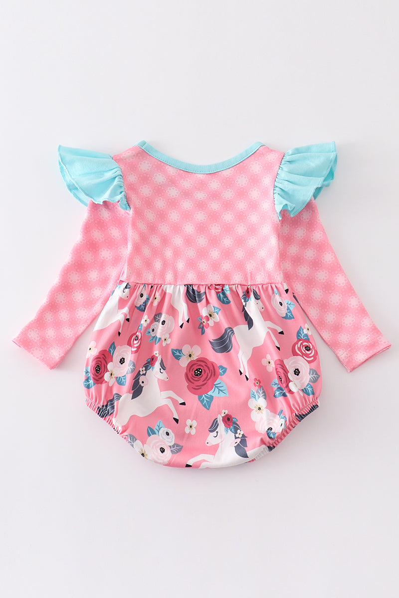 Pink plaid floral print ruffle baby romper