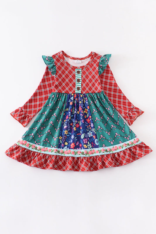 Vintage floral print ruffle girl dress