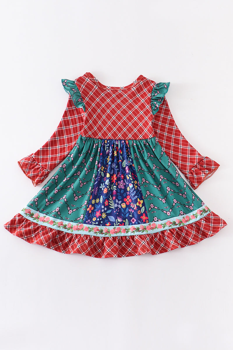 Vintage floral print ruffle girl dress