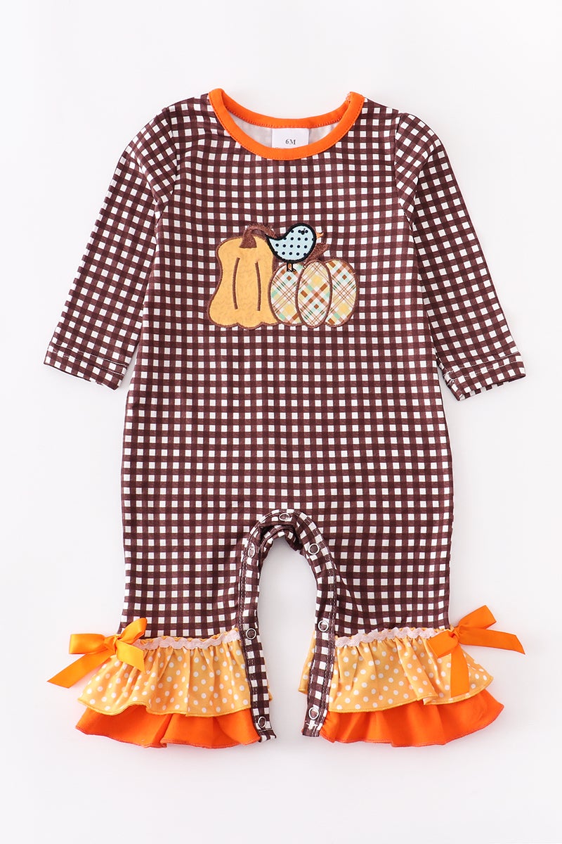 Thaksgiving plaid pumpkin baby romper