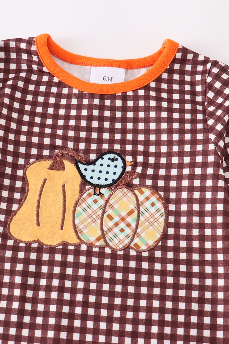 Thaksgiving plaid pumpkin baby romper