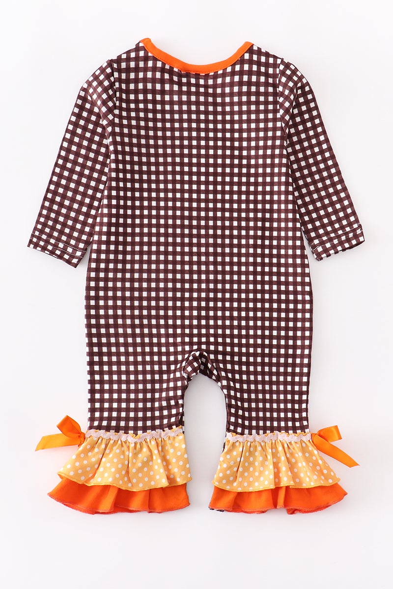 Thaksgiving plaid pumpkin baby romper