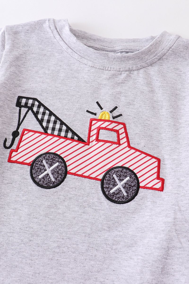 Fire engine applique shorts set