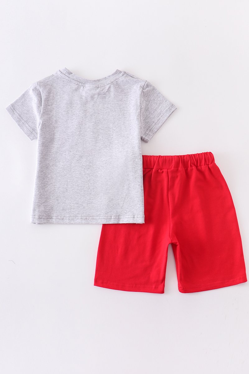 Fire engine applique shorts set