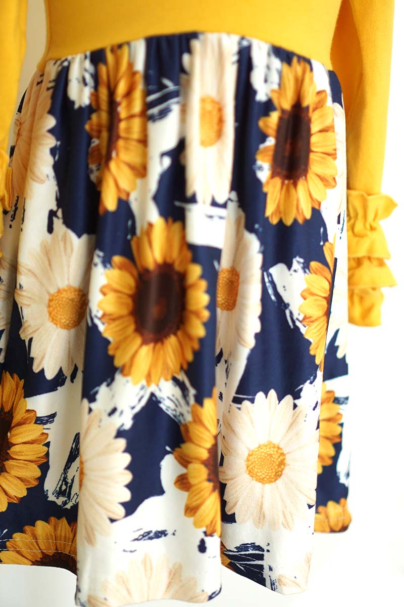 Mustard sunflower print icing sleeve dress CXQZ-503925 sale