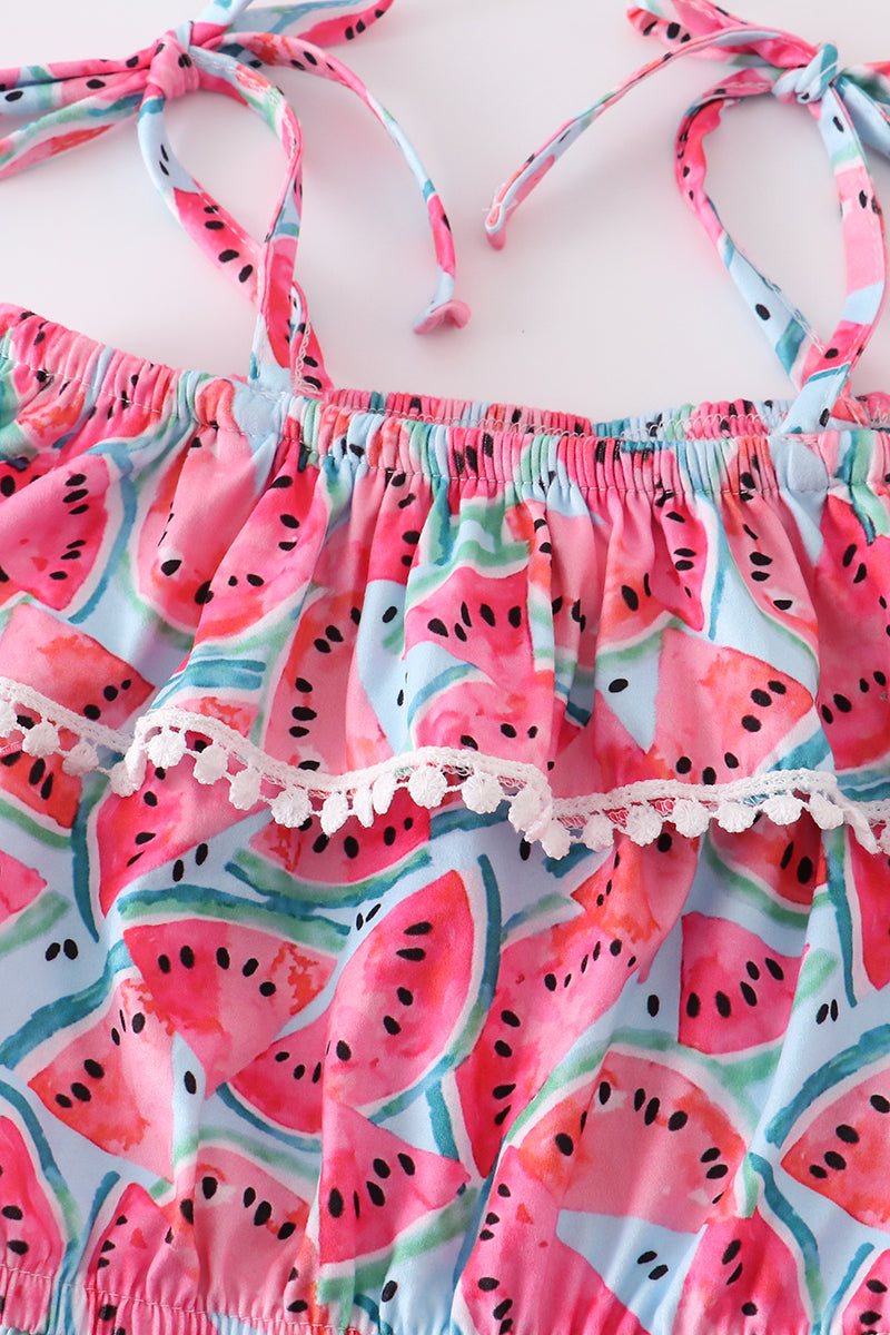 Watermelon off shoulder ruffle jumpsuits